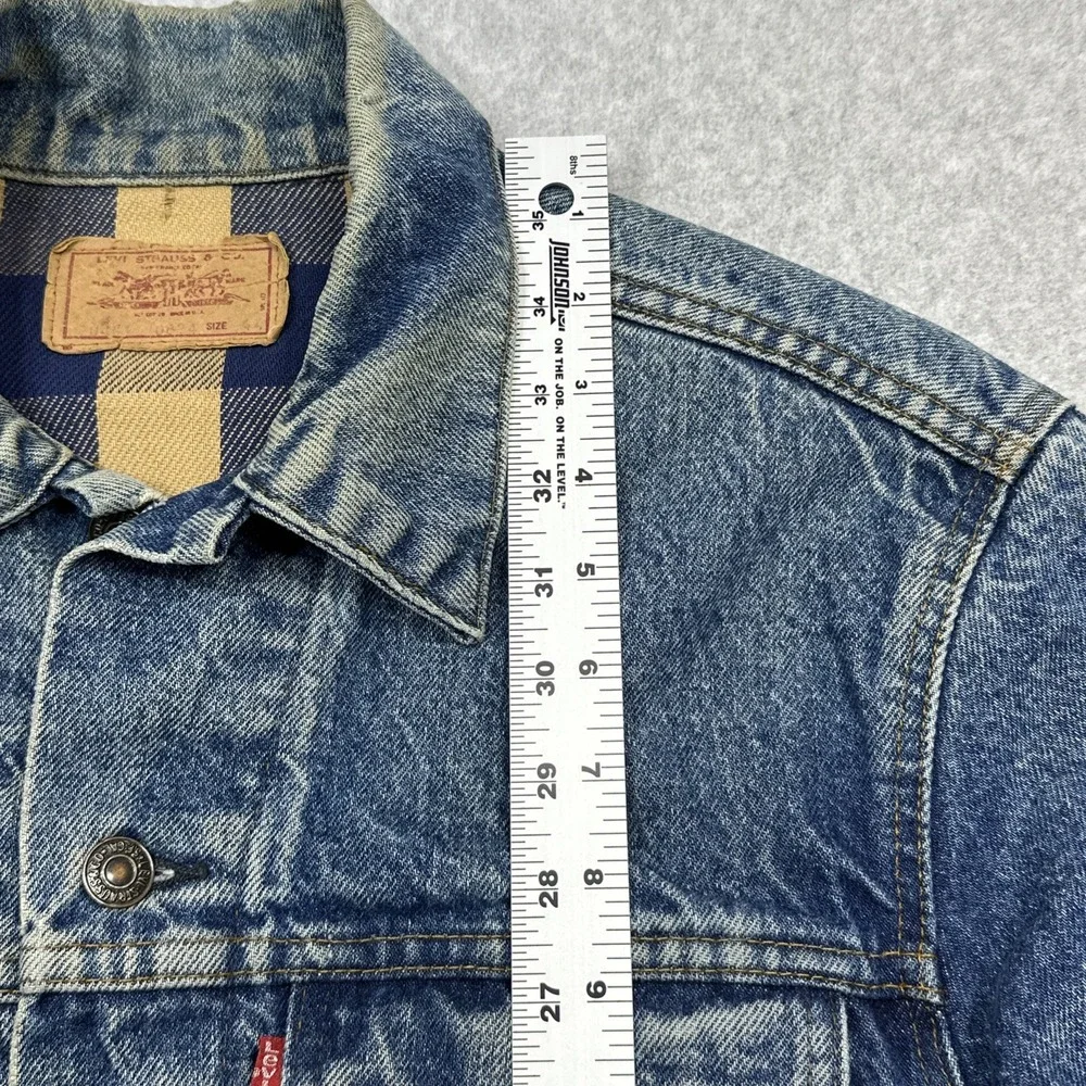 Vintage Levis Denim Jacket 44 Blue Trucker Type III Lined 1980s Distressed USA